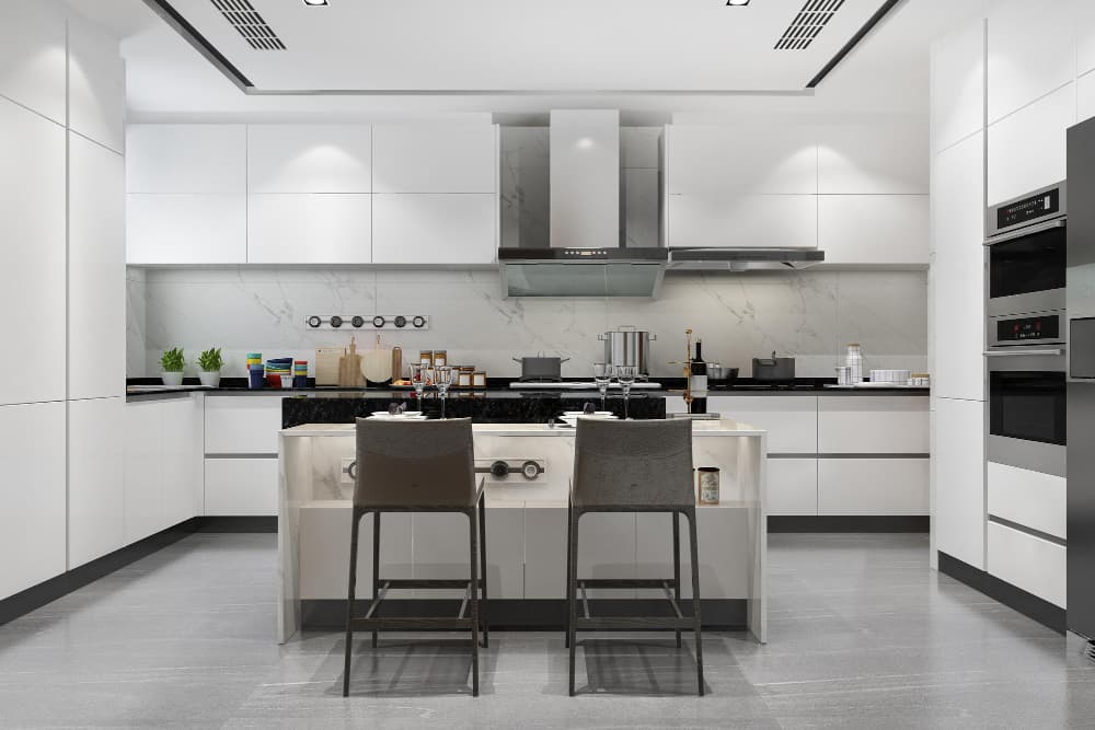 Cocina blanca con gris